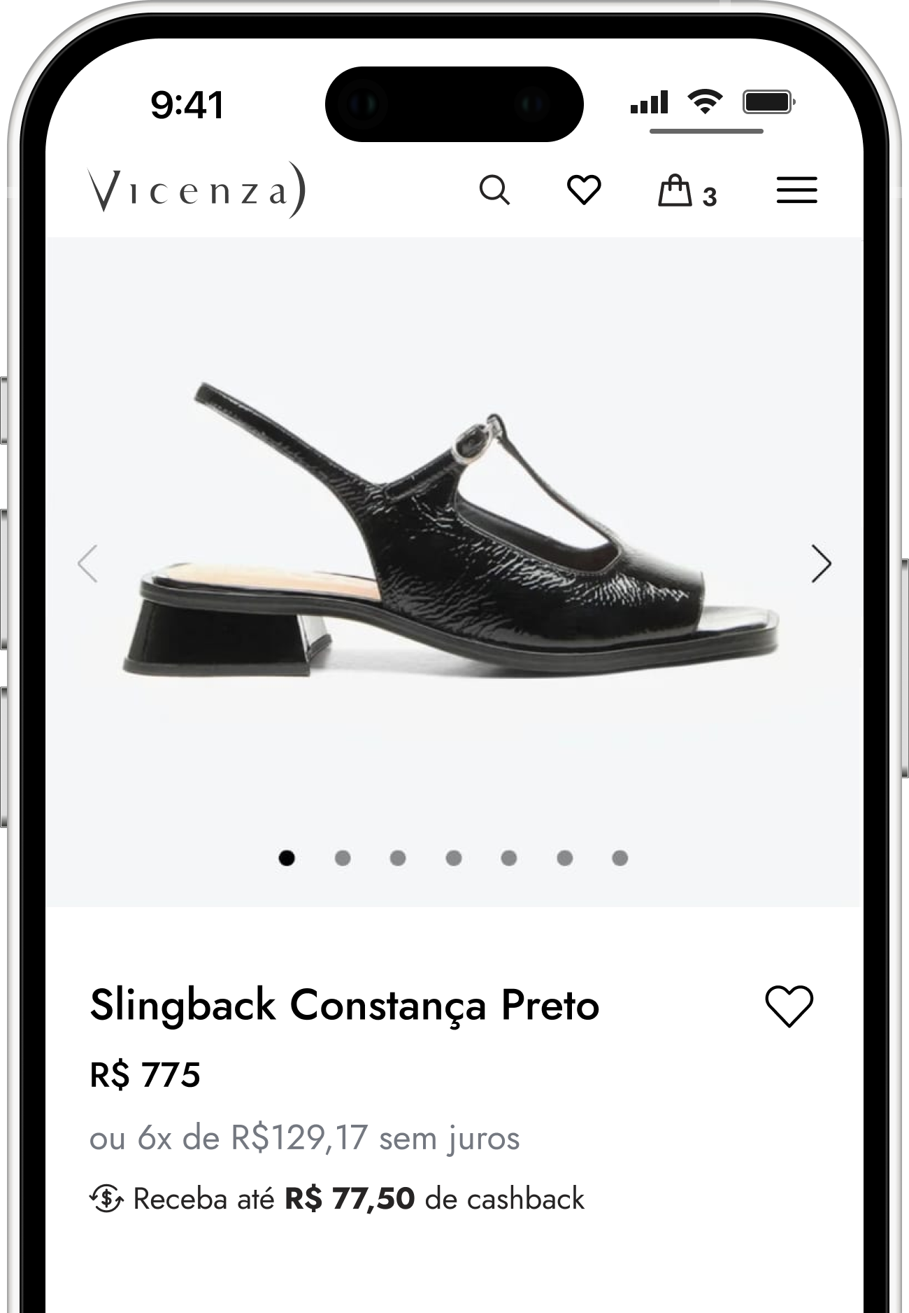 Página de produto mostrando o valor de geração do cashback