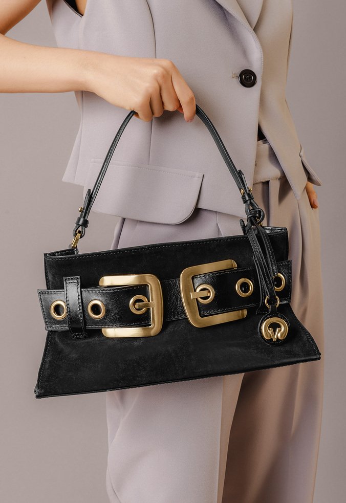 Bolsa Shoulder Lien Média Preto Camurça | Vicenza