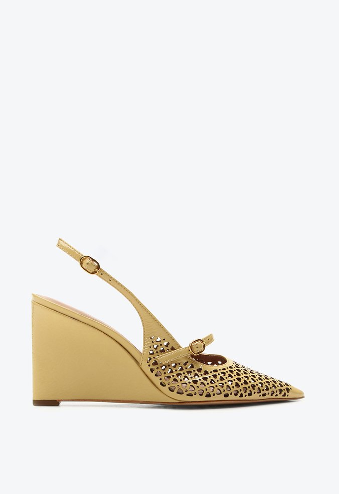 Slingback Anabela Vitória Amarelo Verniz