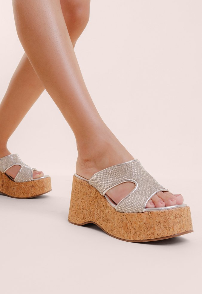 Tamanco Plataforma Benim Prata Glam | Vicenza