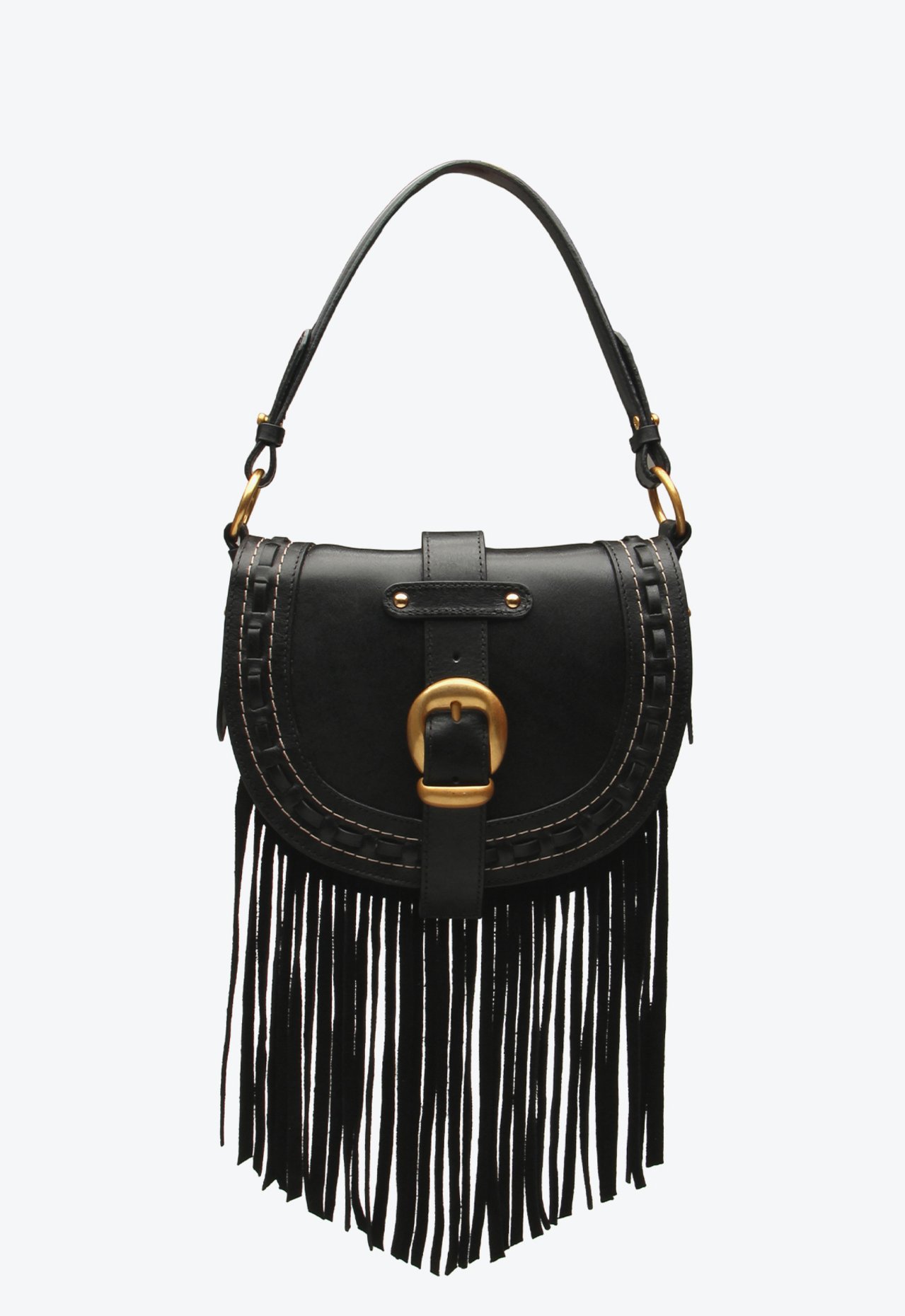 ひめ Bolsa Shoulder Hazel Média Preto Franjas | Vicenza
