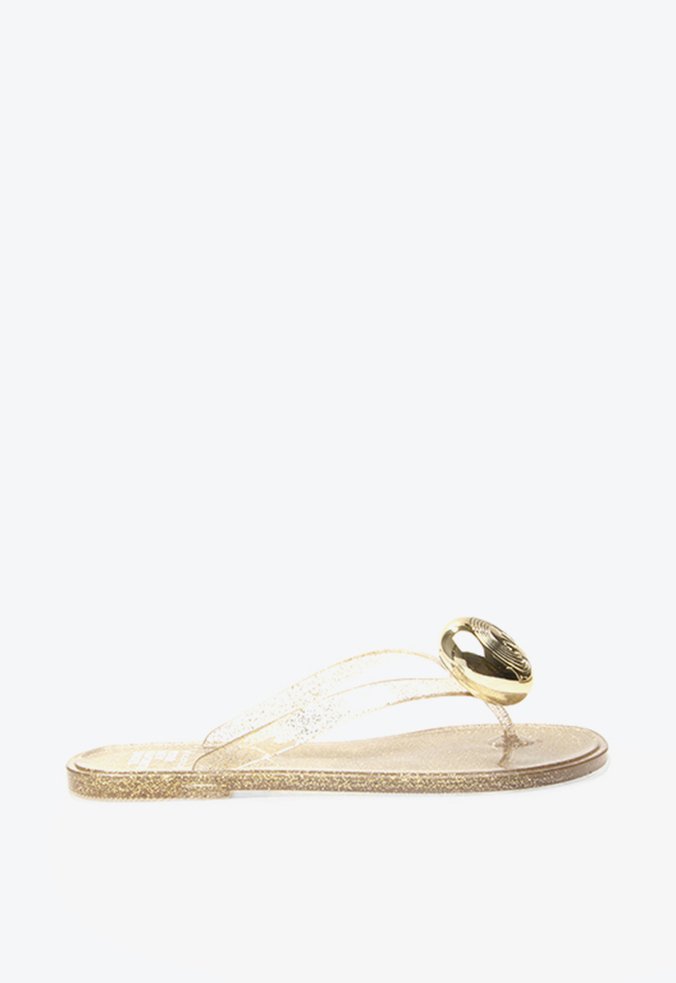 Flat Chinelo Flip Flops Glitter Dourado