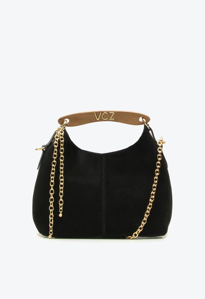 Bolsa Hobo Lívia Média Preto Camurça