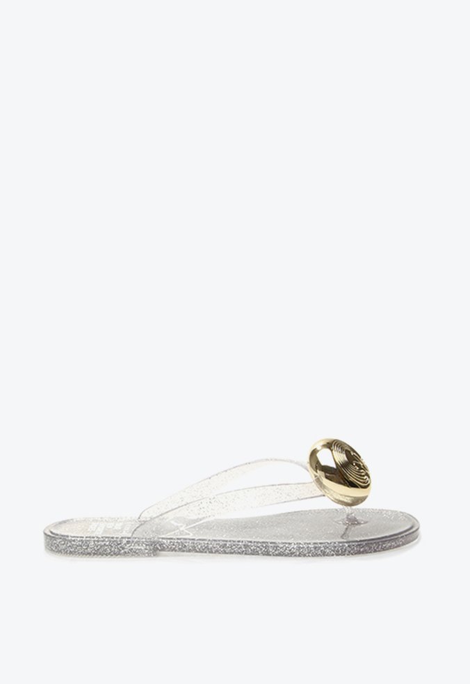 Flat Chinelo Flip Flops Glitter Prata