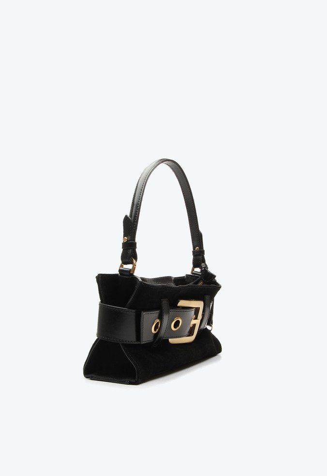 Bolsa Shoulder Lien Pequena Preto Camurça | Vicenza