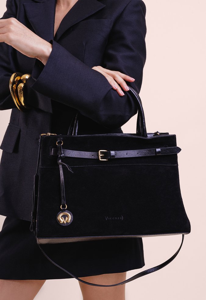 Bolsa Tote Helena Média Preto Camurça | Vicenza