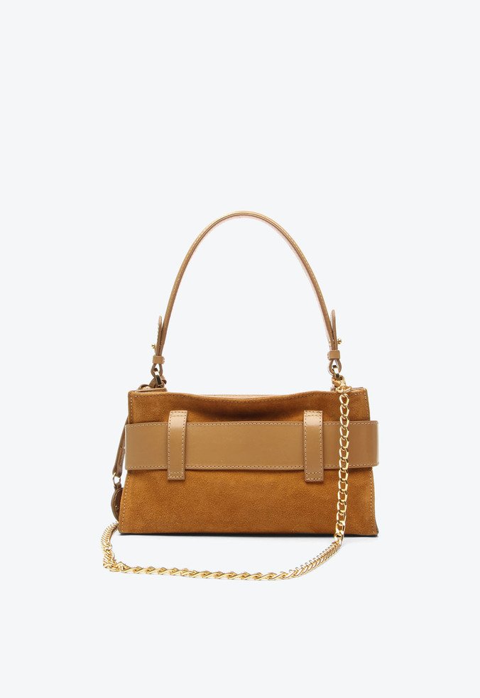 Bolsa Shoulder Lien Pequena Caramelo Camurça | Vicenza