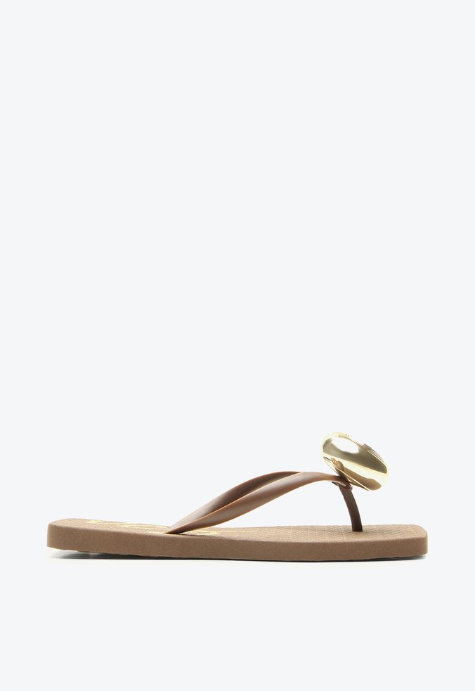 Flat Chinelo Flip Flops Marrom Esfera Metálica