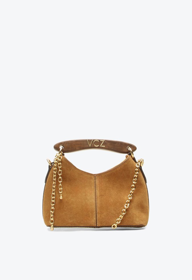 Bolsa Hobo Lívia Pequena Caramelo Camurça