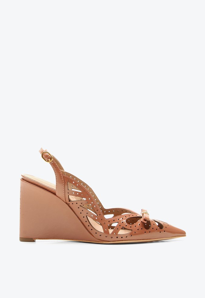 Slingback Anabela Vitória Caramelo Verniz