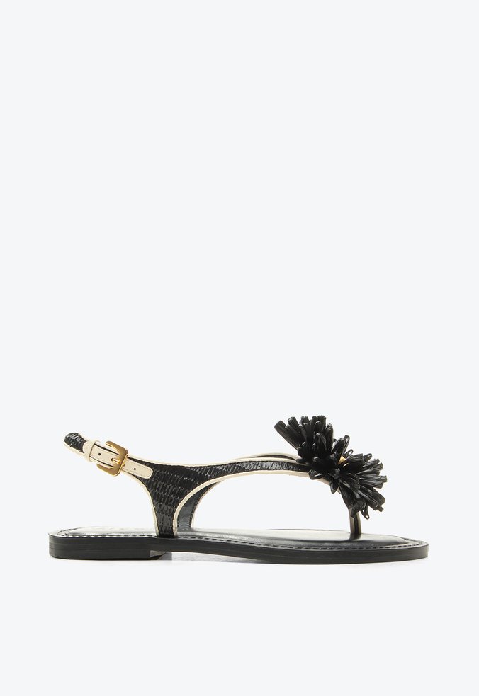 Flat Rochelle Preto Palha Flor