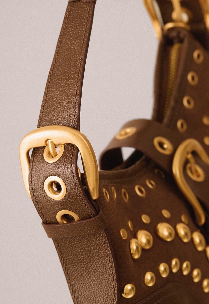 ゆみ③ Bolsa Shoulder Jamie Média Marrom Camurça | Vicenza