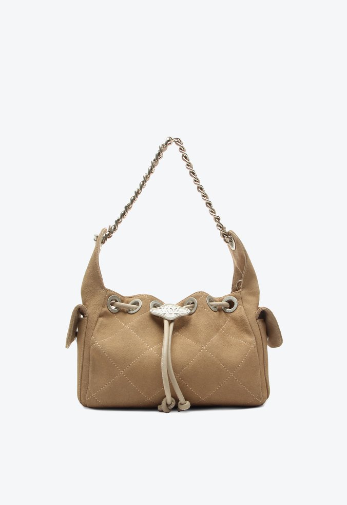 Bolsa Hobo Billy Pequena Bege Camurça