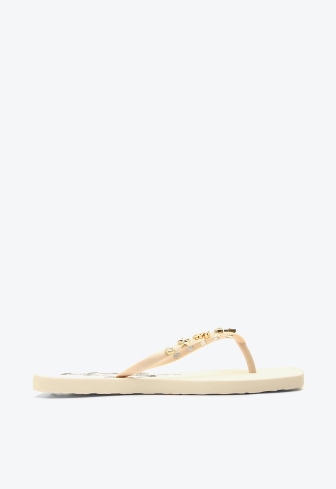 Flat Chinelo Flip Flops Bege Estrelas