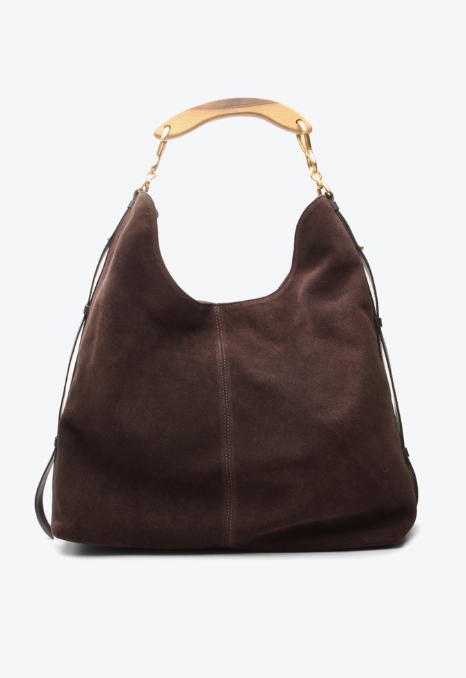 Bolsa Hobo Evelin Grande Marrom Camurça
