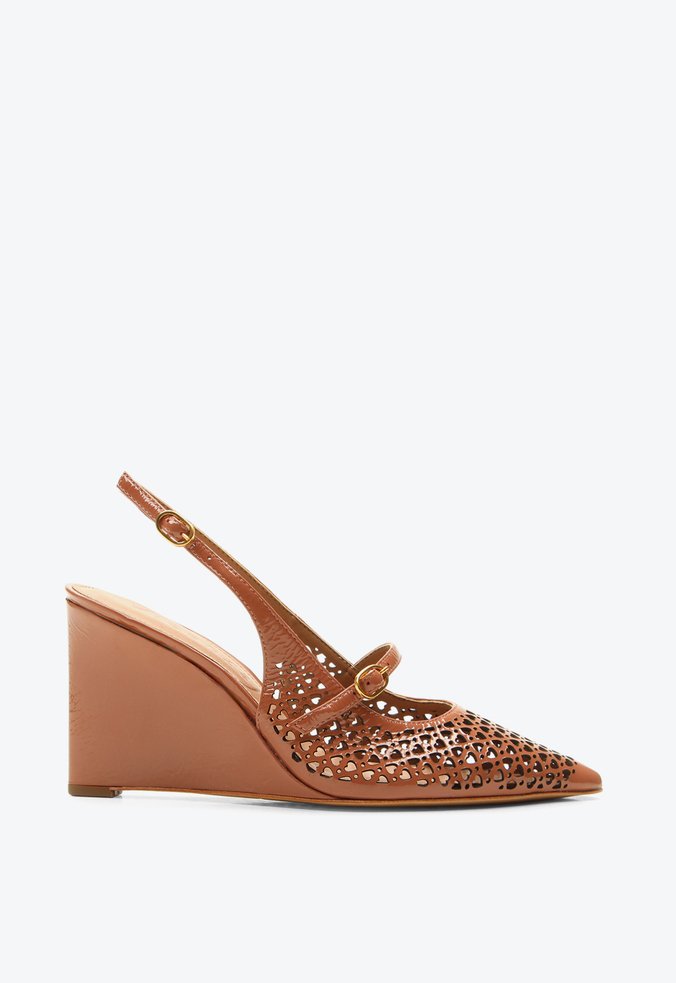Slingback Anabela Vitória Caramelo Verniz