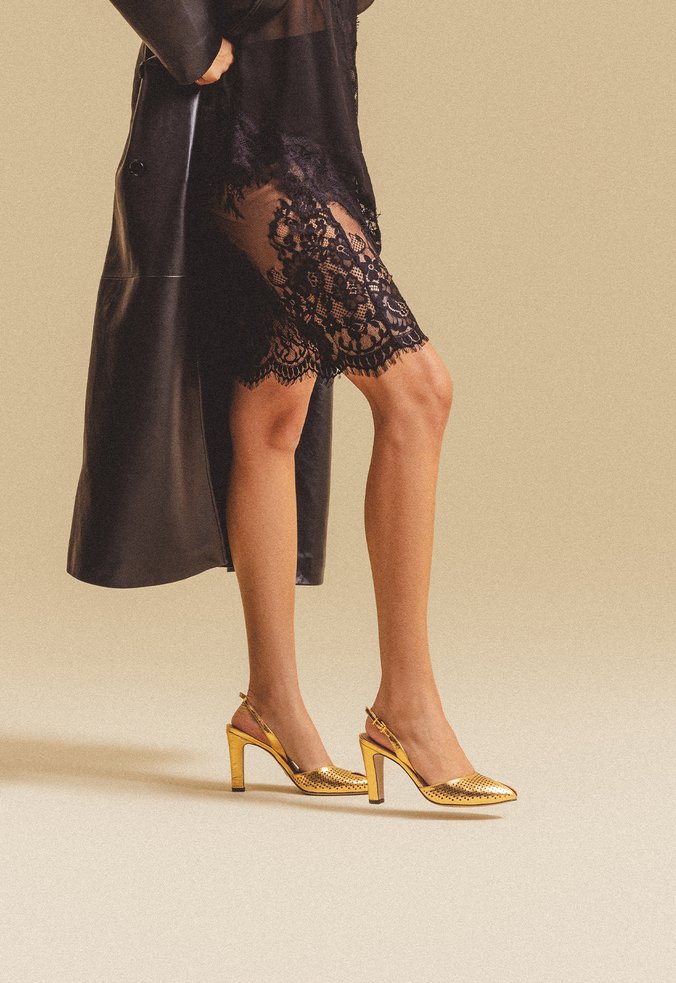 Slingback Peep Toe Olga Dourado | Vicenza