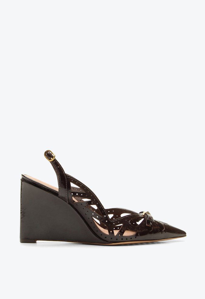 Slingback Anabela Vitória Marrom Verniz