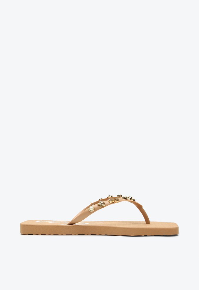 Flat Chinelo Flip Flop Bege Estrela