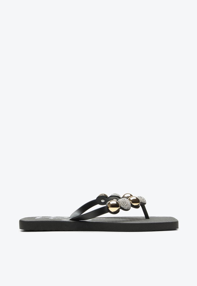 Flat Chinelo Flip Flops Preto Strass