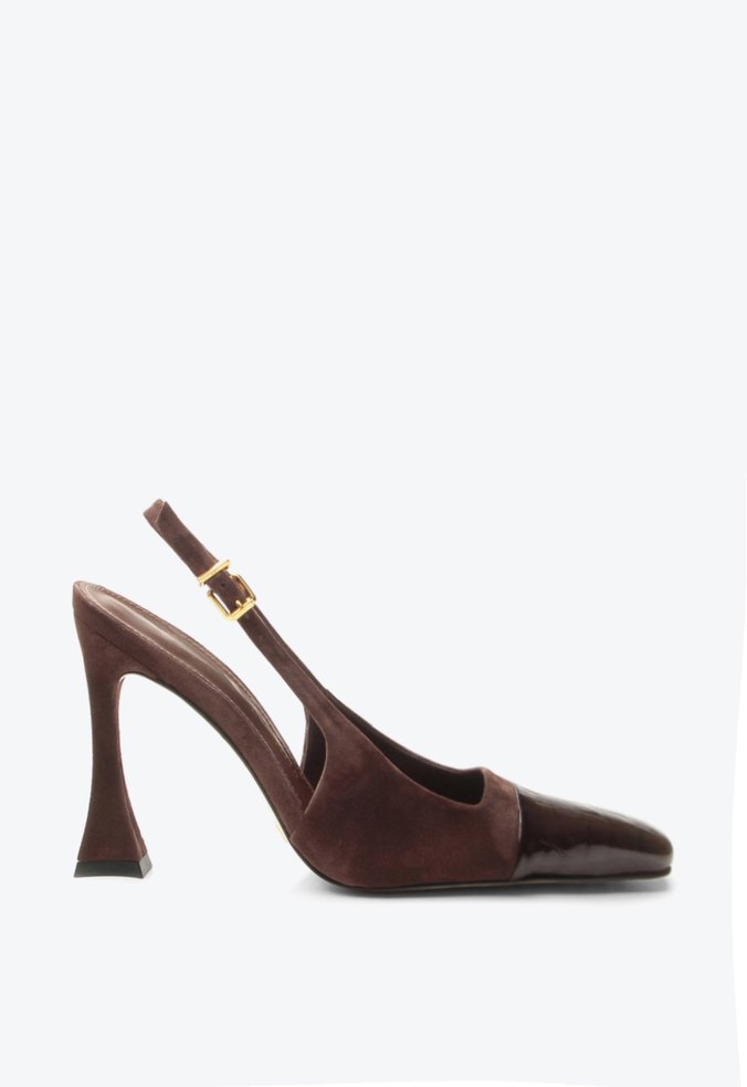 Slingback Cap Toe Esther Marrom Camurça