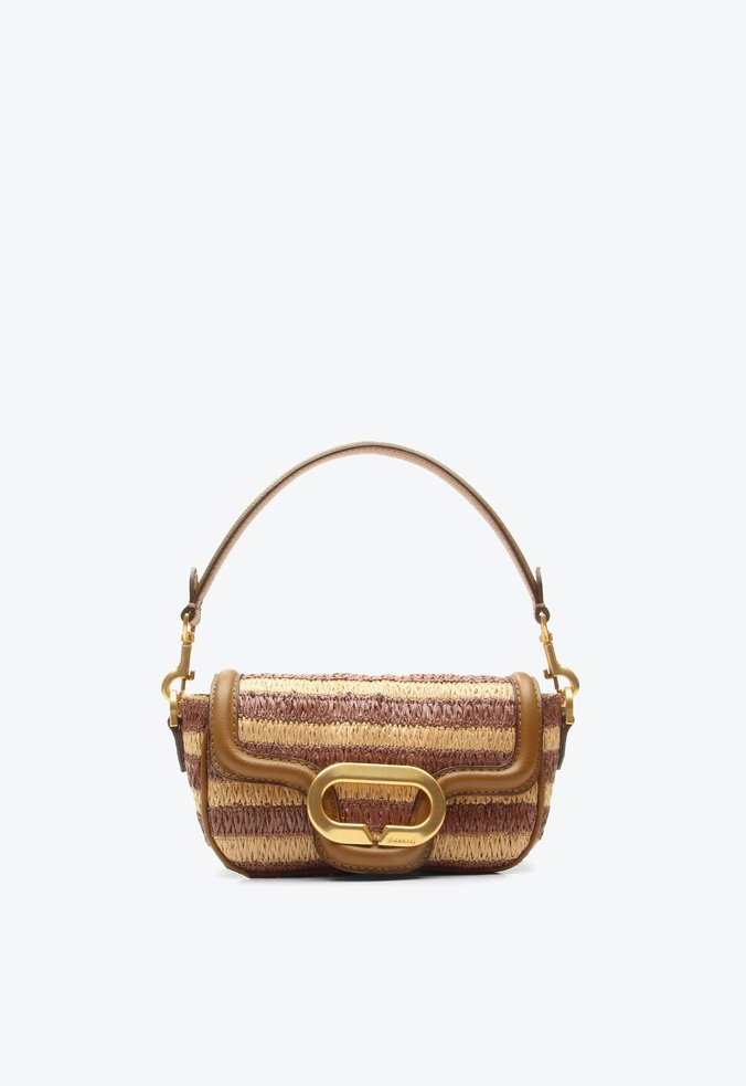 Bolsa Shoulder Isa Média Caramelo Listrada