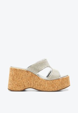 Tamanco Plataforma Benim Prata Glam | Vicenza