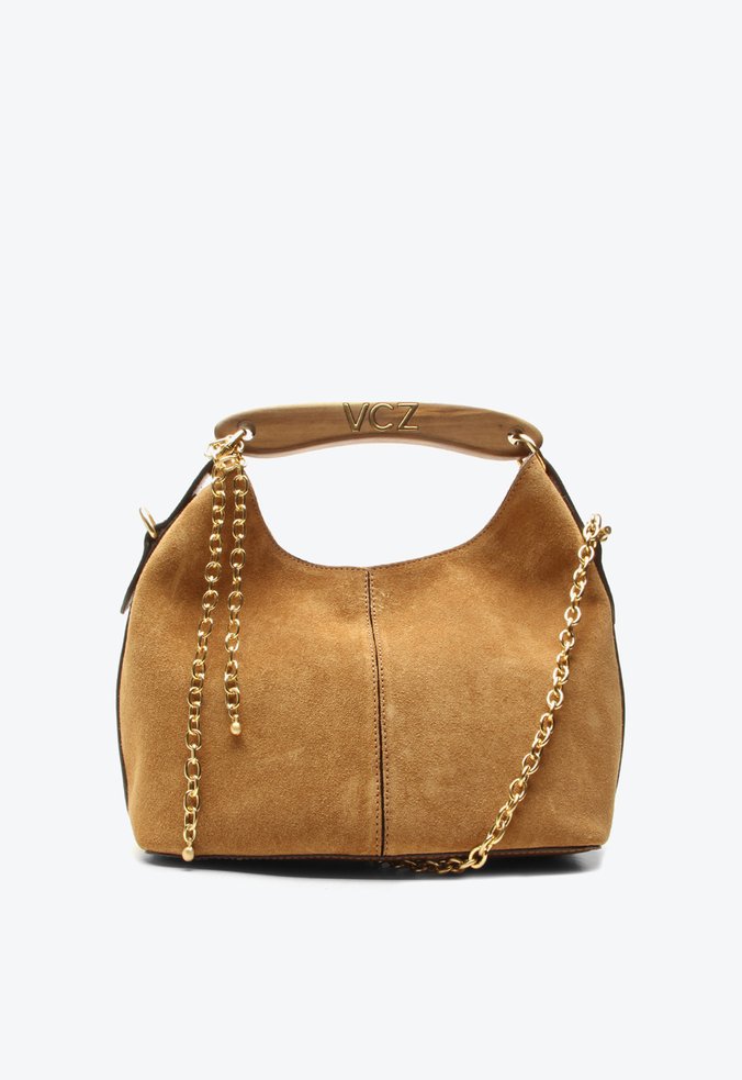 Bolsa Hobo Lívia Média Caramelo Camurça | Vicenza