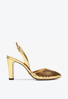 ピリオド　金 Slingback Peep Toe Olga Dourado | Vicenza