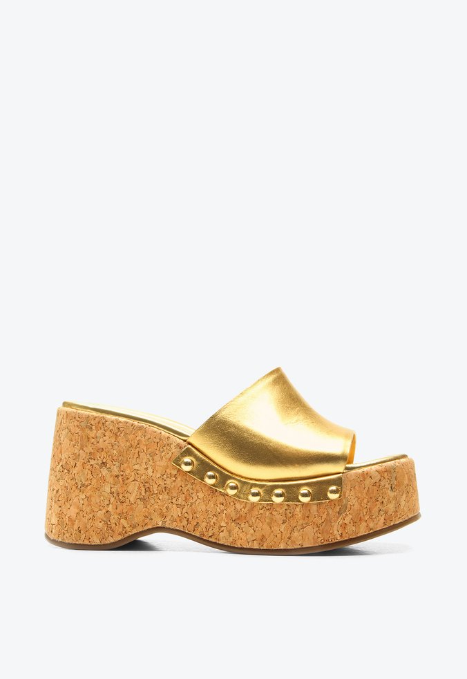 Tamanco Plataforma Benim Dourado